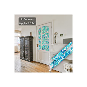 Mavi Mozaik Taş Desenli Kendinden Yapışkanlı Folyo, Şeffaf Ofis, Banyo Mutfak Duşakabin Folyosu 0904 90x1500 cm