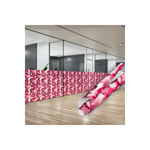 Pembe Soyut Desenli Yapışkanlı Cam Folyosu, Şeffaf Duşa Kabin, Banyo, Ofis Camı Kaplama Sticker 0939