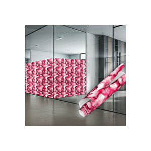 Pembe Soyut Desenli Yapışkanlı Cam Folyosu, Şeffaf Duşa Kabin, Banyo, Ofis Camı Kaplama Sticker 0939