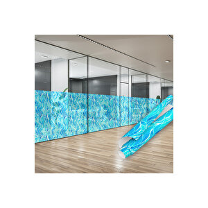 Su Görünümlü Mavi Şeffaf Yapışkanlı Folyo, Duşakabin, Mutfak, Banyo, Ofis Camı Kaplama Folyosu 0910 45x500 cm 