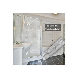Şeffaf Vitray Görünümlü Yapışkanlı Folyo, Duşakabin, Mutfak, Banyo, Ofis Camı Kaplama Folyosu 0921 90x1500 cm