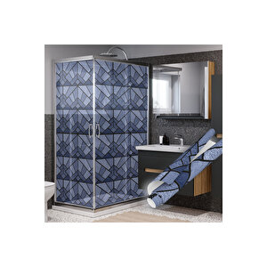 Mavi Şeffaf Vitray Görünüm Yapışkanlı Folyo, Duşakabin, Mutfak Banyo, Ofis Camı Kaplama Folyosu 0903 90x500 cm 