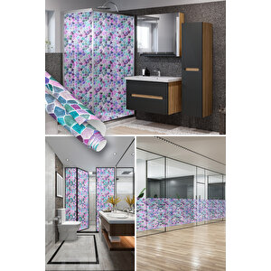 Mor Mozaik Şeffaf Cam Görünümlü Yapışkanlı Folyo, Mutfak, Banyo, Ofis Cam Masa Kaplama Folyosu 0912 90x500 cm 