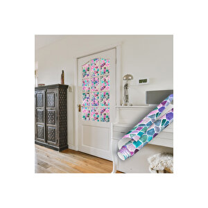 Mor Mozaik Şeffaf Cam Görünümlü Yapışkanlı Folyo, Mutfak, Banyo, Ofis Cam Masa Kaplama Folyosu 0912 90x500 cm 