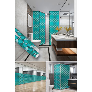Turkuaz Vitray Desenli Yapışkanlı Folyo, Duşakabin, Mutfak, Banyo Ofis Pencere Gizlilik Filmi 0940 45x500 cm 