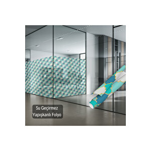 Turkuaz Vitray Görünümlü Yapışkanlı Folyo, Cam, Pencere, Duşakabin Kaplama Folyosu 0901