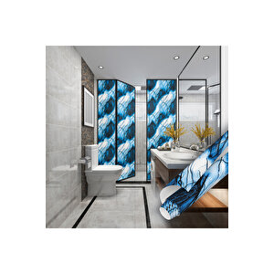 Mavi Soyut Desenli Yapışkanlı Cam Folyosu, Şeffaf Duşa Kabin, Banyo, Ofis Camı Kaplama Stickerı 0938 45x1500 cm 
