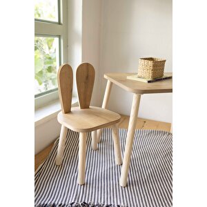 Montessori Çocuk Masası 1 Masa & 1 Kahverengi Bunny Sandalye Açık Kahverengi