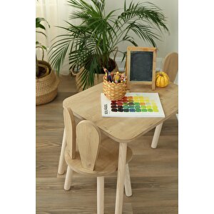 Montessori Çocuk Masası 1 Masa & 1 Kahverengi Bunny Sandalye Açık Kahverengi