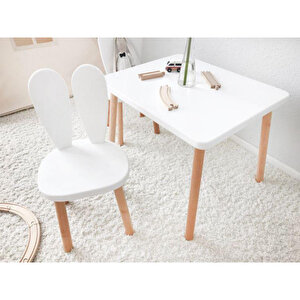 Montessori Çocuk Masası 1 Masa & 1 Beyaz Bunny Sandalye Beyaz