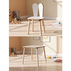 Montessori Çocuk Masası  1 Masa & 2 Beyaz Bunny Sandalye Beyaz