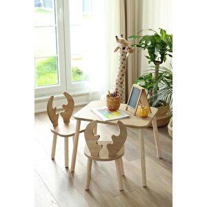 Montessori Deer Sandalyeli Çalışma Masası 2 Sandalye 1 Masa
