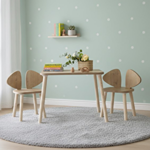 Montessori Çocuk Masası 1 Masa & 1 Kahverengi Mickey Sandalye