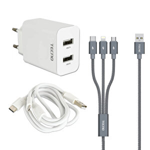 Xiaomi 13t İle Uyumlu Çift Usba & Type-c, Lightning, Micro Çıkışlı 5in1 Kablolu Hızlı Şarj Aleti