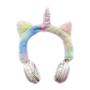 Pazarız Kablosuz Sevimli Unicorn Peluş Tüylü Kız Çocuk Kulaklığı Wirelles Headphone