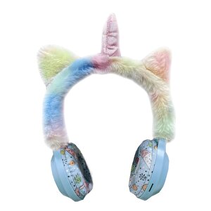 Pazarız Kablosuz Sevimli Unicorn Peluş Tüylü Kız Çocuk Kulaklığı Wirelles Headphone