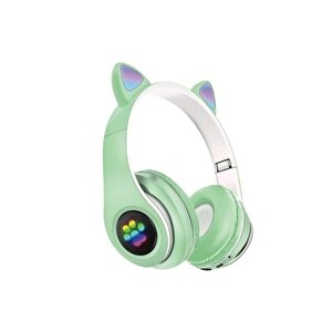 Rgb Işıklı Kedi Kulaklı Kulaküstü Bluetooth Kulaklık Yeşil