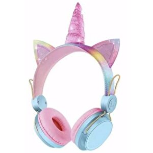 Yeni Nesil Kablosuz Sevimli Unicorn Kız Çocuk Kulaklığı Wirelles Bluetooth Mavi
