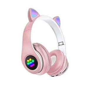 Rgb Işıklı Kedi Kulak Kulaküstü Bluetooth Kulaklık Pembe