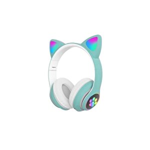 Rgb Işıklı Kedi Kulak Kulaküstü Bluetooth Kulaklık Mavi