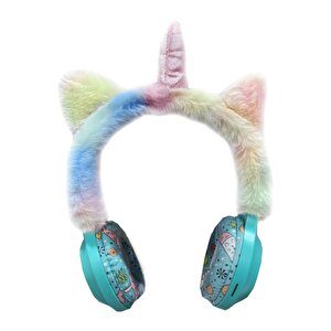 Pazarız Kablosuz Sevimli Unicorn Peluş Tüylü Kız Çocuk Kulaklığı Wirelles Headphone