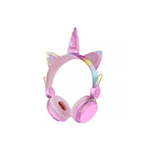 Yeni Nesil Kablosuz Sevimli Unicorn Kız Çocuk Kulaklığı Wirelles Bluetooth Pembe
