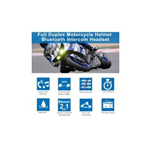 1km Telsiz Intercom Motosiklet Bluetooth Su Geçirmez Kask Kulaklık Lcd-ekran Fm-radyo