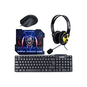K20 Gaming 4 Parça Oyuncu Seti Klavye Mouse Kulaklık Mouse Pad