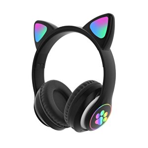 Rgb Işıklı Kedi Kulak Kulaküstü Bluetooth Kulaklık Siyah