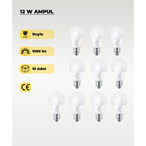 12W Bulb Led Ampul 3200K Sarı Işık 10 Adet