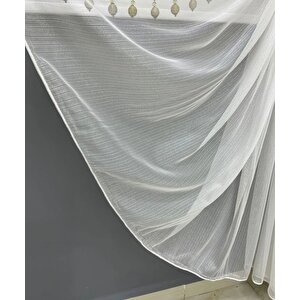 Tül Perde Yeni Moda Pilesiz - Çelik Desen Grmajlı Etek Kurşun Sarımlı - Kırışmaz 125x200 cm