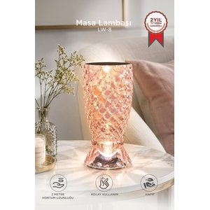 Torima Vazo Kristal Elmas Masa Lambası Led Işıklı Şarjlı Dokunmatik Akrilik Gece Lambası Lw8
