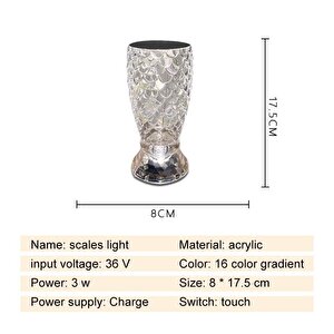 Lw-8 Şarjlı Kristal Vazo Elmas Masa Lambası Dokunmatik Romantik Akrilik Led Gece Lambası