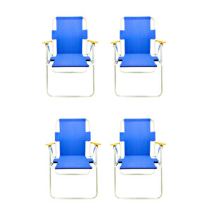 4 Adet Ahşap Kollu Kamp Sandalyesi Katlanır Kamp Sandalyesi Metal Ayaklı Sandalye - Mavi