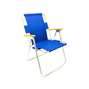4 Adet Ahşap Kollu Kamp Sandalyesi Katlanır Kamp Sandalyesi Metal Ayaklı Sandalye - Mavi