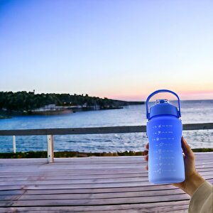 Su Matara Suluk Motivasyon Matarası Pipetli Su Şişesi Sporcu Suluğu Mavi  Renk Sızdırmaz 1500 Cc
