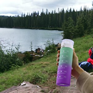 Çift Renk Motivasyon Matarası Pipetsiz Çocuk Sporcu Su Şişesi 800 Ml Sızdırmaz Suluk 800 Cc