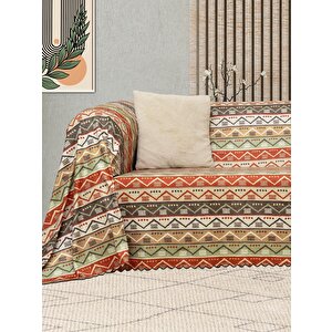 Softmicro Etnik Desenli Boho 130x180 Cm Koltuk Örtüsü Şalı, Kanepe Örtüsü, Tv Battaniyesi Doğal Renk