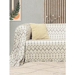 Softmicro İskandinav Desenli 180x300 Cm Koltuk Örtüsü Şalı, Kanepe Örtüsü, Tv Battaniyesi Gri