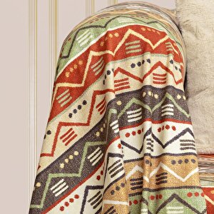 Softmicro Etnik Desenli Boho 180x300 Cm Koltuk Örtüsü Şalı, Kanepe Örtüsü, Tv Battaniyesi  Doğal Renk