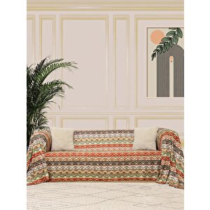 Softmicro Etnik Desenli Boho 180x300 Cm Koltuk Örtüsü Şalı, Kanepe Örtüsü, Tv Battaniyesi  Doğal Renk