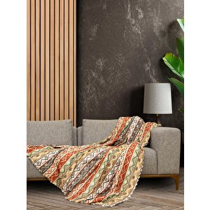 Softmicro Etnik Desenli Boho 180x300 Cm Koltuk Örtüsü Şalı, Kanepe Örtüsü, Tv Battaniyesi  Doğal Renk