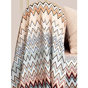 Softmicro Missoni Zikzak Desenli 130x180 Cm Koltuk Örtüsü Şal, Kanepe Örtüsü, Tv Battaniyesi Çok Renkli