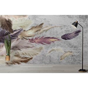 Kuş Tüyü Temalı 3d Dekoratif Tekstil Kumaş Duvar Kağıdı 240x150 cm