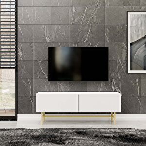 4022 Verde 138 Cm Gold Metal Ayaklı Tv Üni̇tesi̇ Beyaz