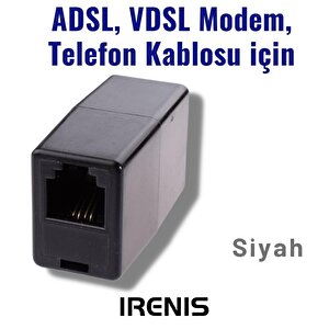 Irenis Modem Ve Telefon Kablo Ekleyici, Birleştirici, Uzatıcı Siyah