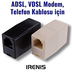 Irenis Modem Ve Telefon Kablo Ekleyici, Birleştirici, Uzatıcı Siyah