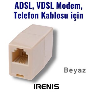 Irenis Modem Ve Telefon Kablo Ekleyici, Birleştirici, Uzatıcı Beyaz
