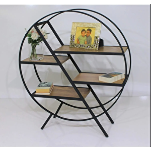 Yuvarlak Ferforje Dekoratif Raflı Kitaplık 100x30x113cm Yvrlkktp3273