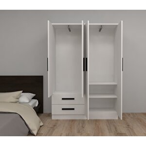 4 Kapılı 2 Çekmeceli 2 Askılıklı Gardırop Elbise Dolabı - Yüklük / Beyaz